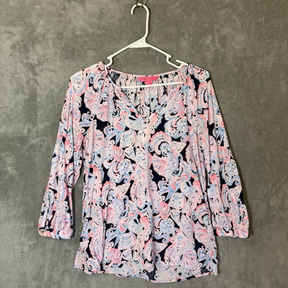 Lilly Pulitzer Top XS Women's Willa High Tide Seashells Paisley Beach Flowy
